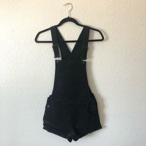 black jean short overalls